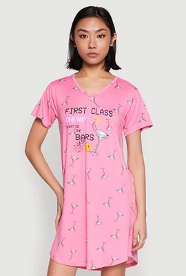 Womens First Class V Neck Nightgown, Pink, Size L