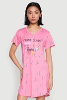 Womens First Class V Neck Nightgown, Pink, Size L