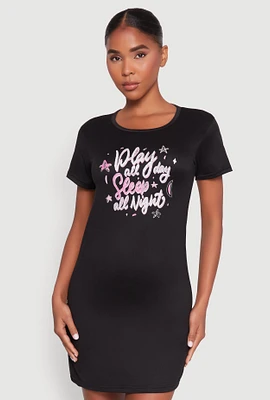 Womens Play All Day Sleep All Night Nightgown, Black, Size S