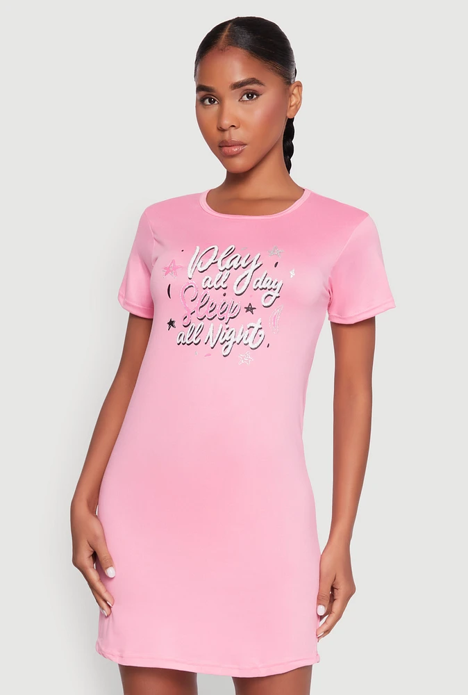 Womens Play All Day Sleep All Night Nightgown, Pink, Size XL
