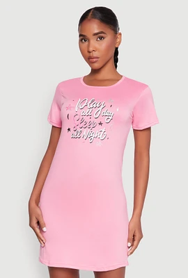 Womens Play All Day Sleep All Night Nightgown, Pink, Size XL