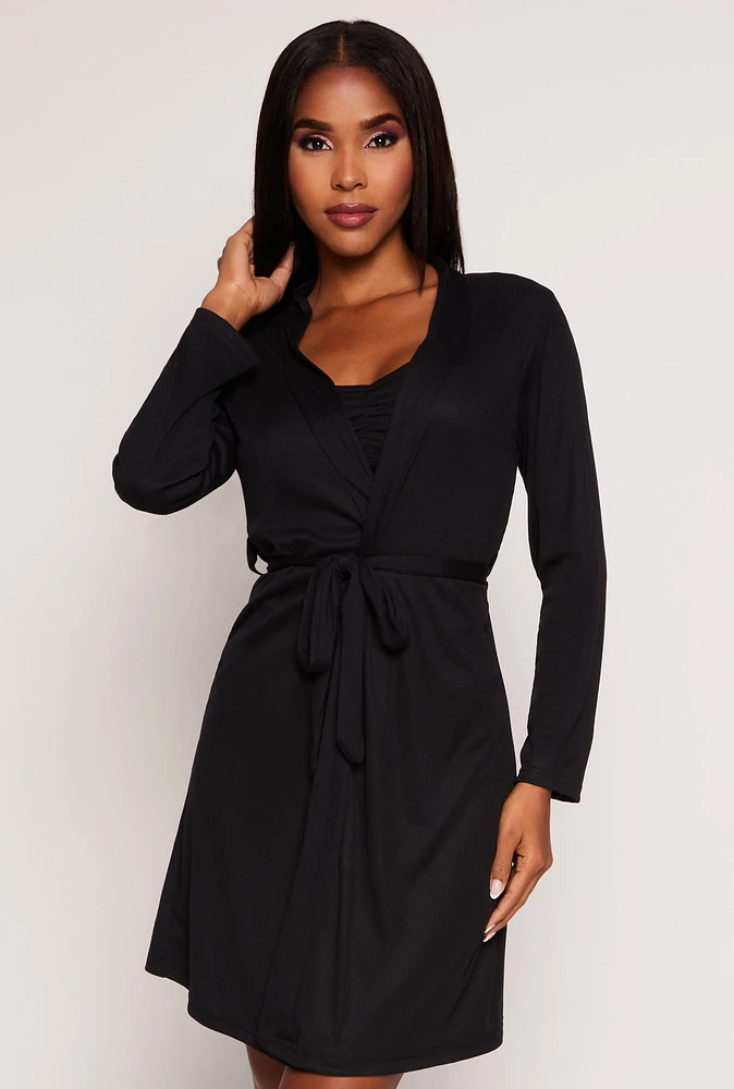 Womens Pajama Crop Top and Shorts with Robe Set,