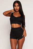 Womens Pajama Crop Top and Shorts with Robe Set,