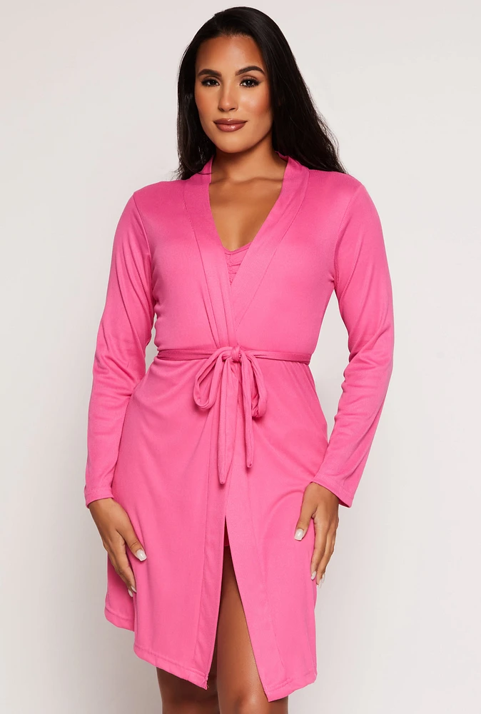 Womens Pajama Crop Top and Shorts with Robe Set, Pink,