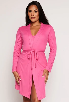 Womens Pajama Crop Top and Shorts with Robe Set, Pink,