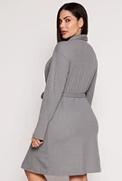 Womens Plus Size Ribbed Knit Pajama Tank Top and Shorts with Robe, Grey, Size 1X