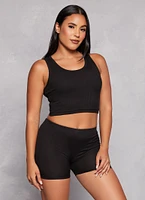 Womens Rib Knit Cropped Pajama Tank Top and Shorts with Robe,