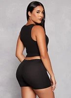 Womens Rib Knit Cropped Pajama Tank Top and Shorts with Robe,