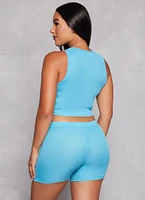 Womens Rib Knit Cropped Pajama Tank Top and Shorts with Robe,