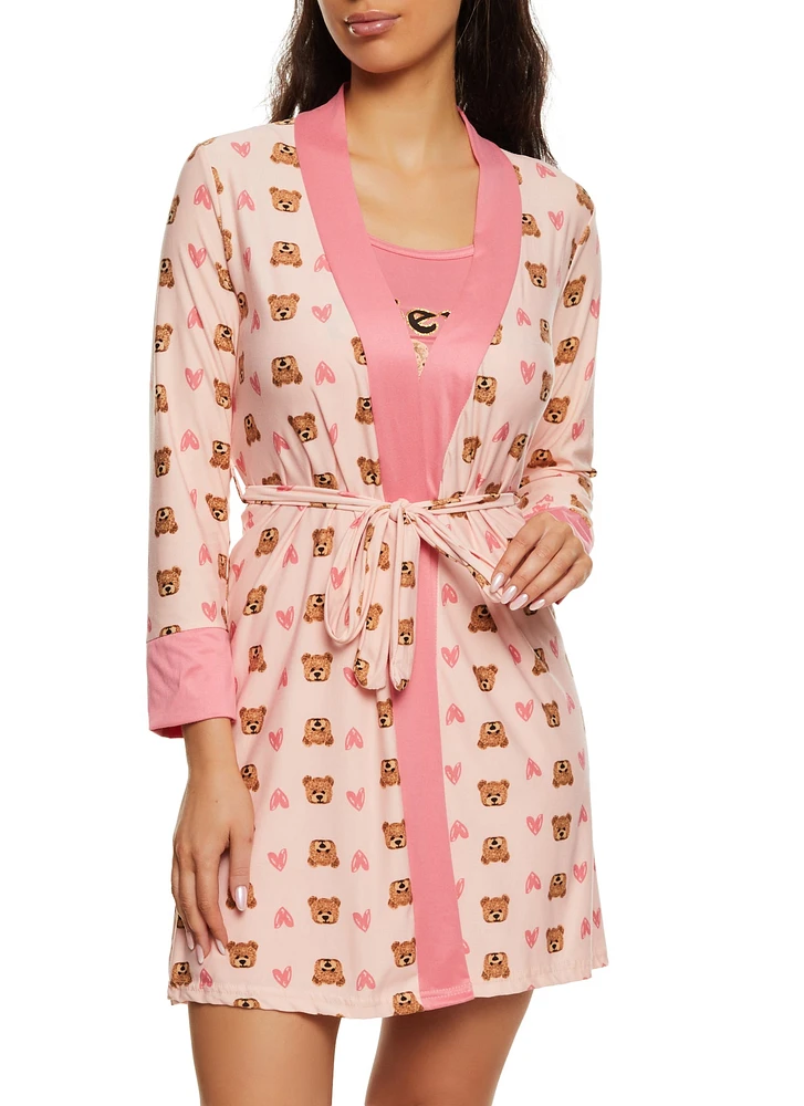 Womens Friends Forever Graphic Nightgown with Robe, Pink, Size L