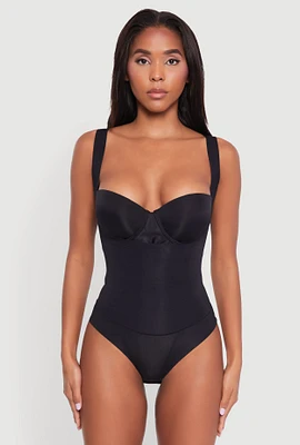 Womens Sleek Sleeveless Bodysuit with Sweetheart Neckline, Black,