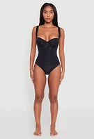 Womens Sleek Sleeveless Bodysuit with Sweetheart Neckline, Black,