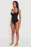 Womens Sleek Sleeveless Bodysuit with Sweetheart Neckline, Black,