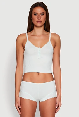 Womens Lace Trim Henley Pajama Cami and Shorts Set,