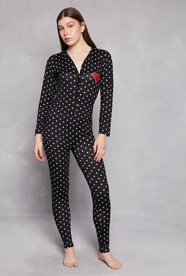 Womens Soft Knit Polka Dot Love Yourself Pajama Onesie,