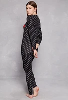 Womens Soft Knit Polka Dot Love Yourself Pajama Onesie,