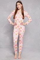 Womens Teddy Print Button Front Pajama Onesie,