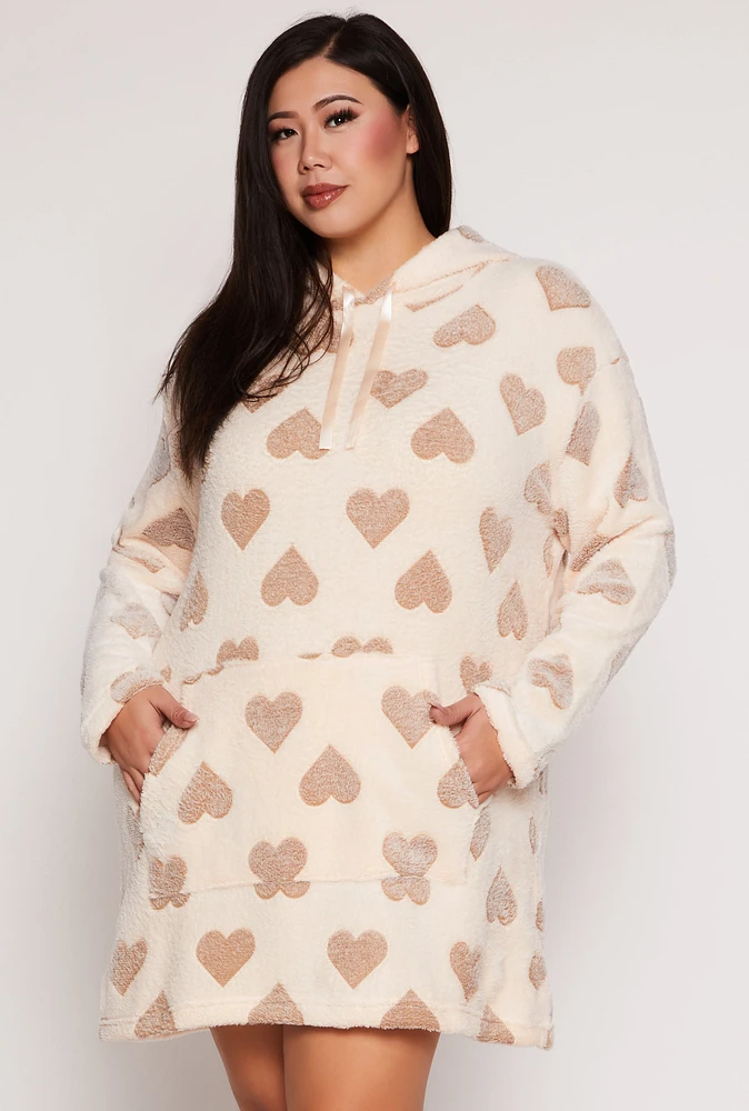 Womens Heart Print Blanket Hoodie, Beige