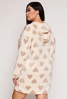 Womens Heart Print Blanket Hoodie, Beige