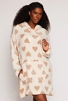 Womens Heart Print Blanket Hoodie, Beige