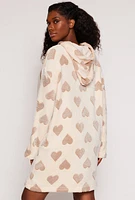 Womens Heart Print Blanket Hoodie, Beige