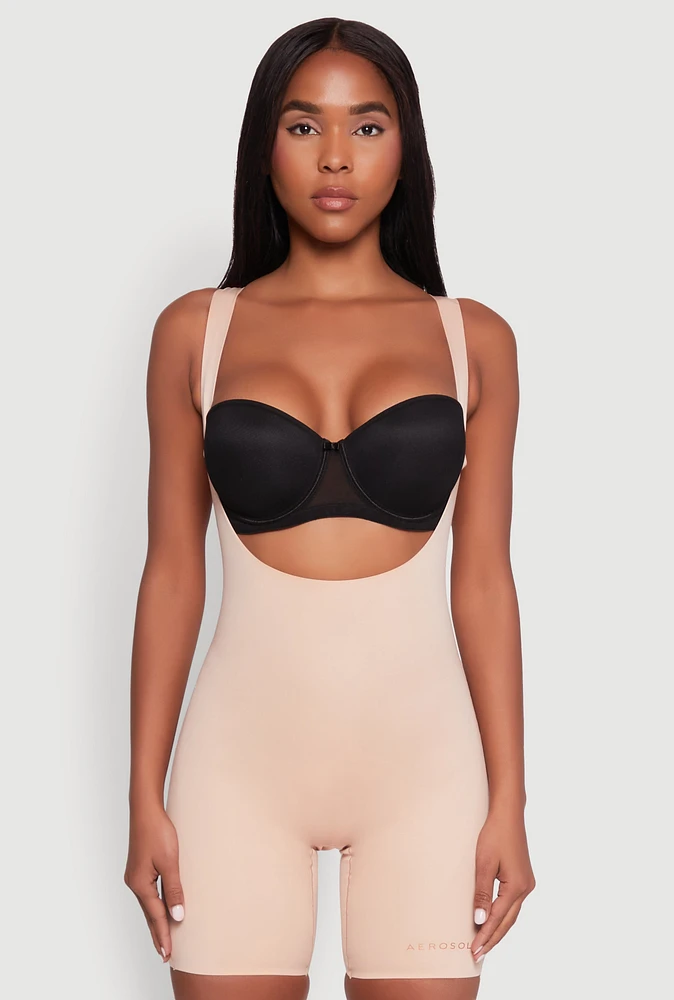 Womens Open Bust Shapewear Bodysuit, Beige, Size L