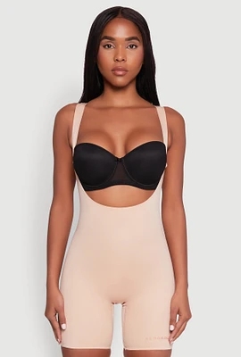Womens Open Bust Shapewear Bodysuit, Beige, Size L