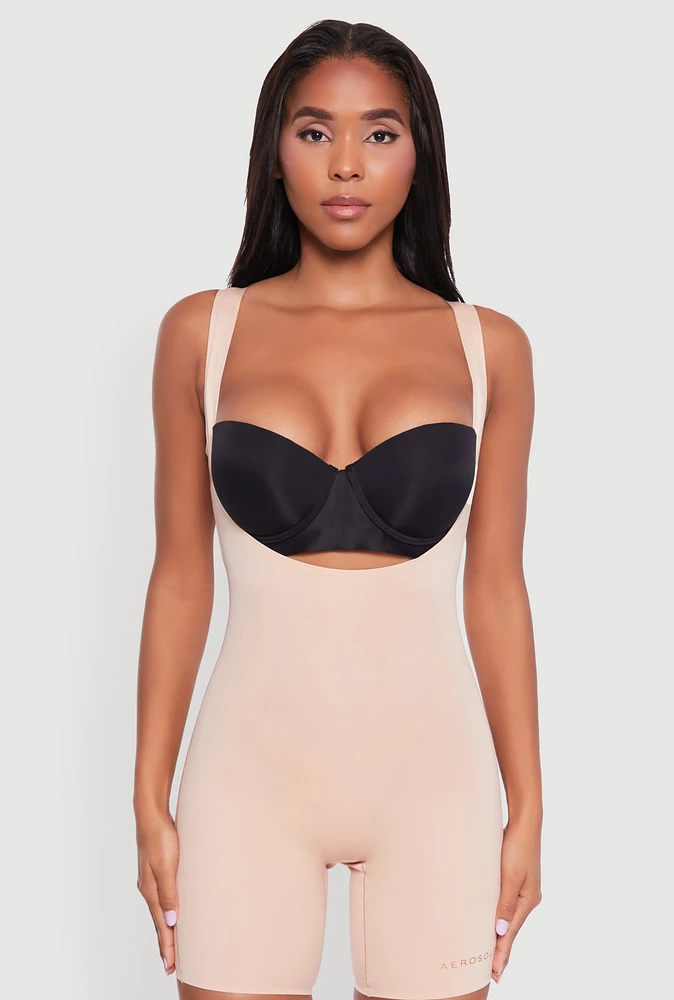 Womens Open Bust Shapewear Bodysuit, Beige, Size M