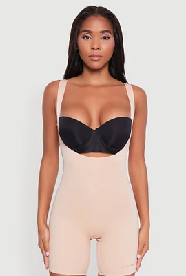 Womens Open Bust Shapewear Bodysuit, Beige, Size M