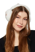 Womens Rhinestone Butterfly Faux Fur Earmuffs, White