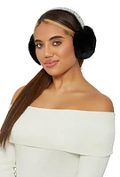 Womens Faux Fur Pearl Studded Faux Fur Earmuffs, Black