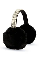 Womens Faux Fur Pearl Studded Faux Fur Earmuffs, Black