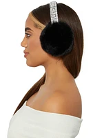 Womens Faux Fur Pearl Studded Faux Fur Earmuffs, Black