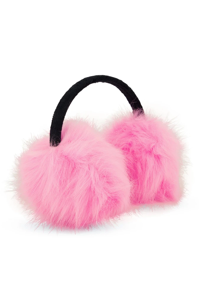 Womens Oversized Faux Fur Earmuffs, Pink