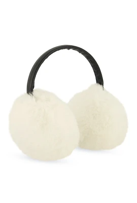 Womens Faux Leather Band Faux Fur Earmuffs, White