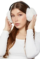 Womens Faux Leather Band Faux Fur Earmuffs, White