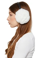 Womens Faux Leather Band Faux Fur Earmuffs, White