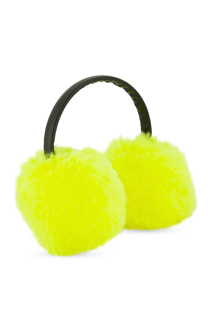 Womens Faux Leather Band Faux Fur Earmuffs, Yellow
