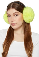 Womens Faux Leather Band Faux Fur Earmuffs, Yellow