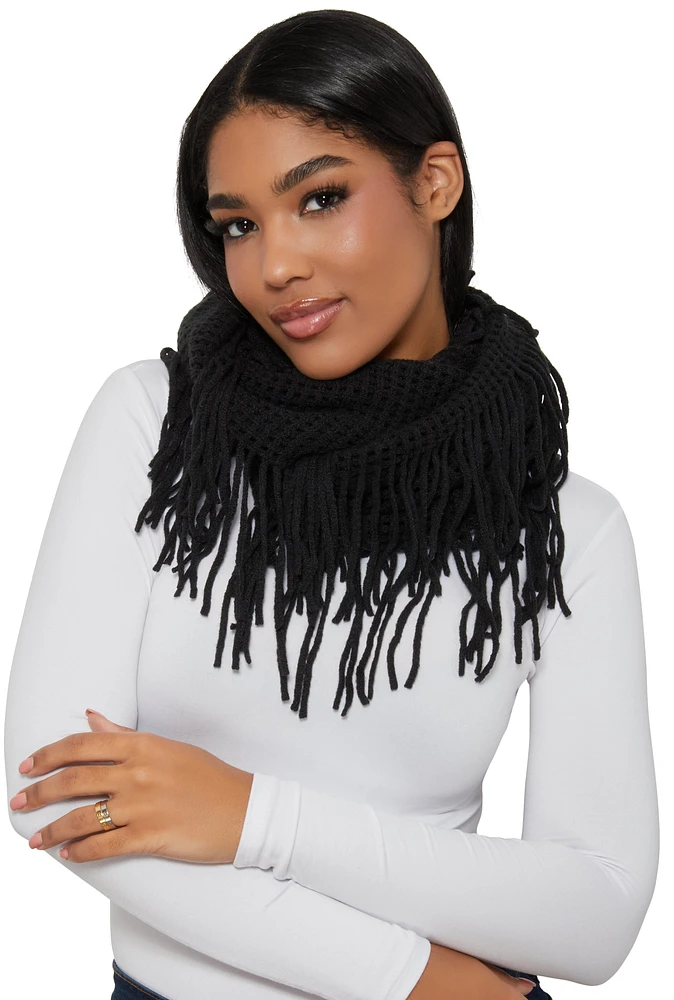 Womens Fringe Infinity Scarf, Black