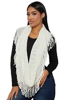 Womens Fringe Infinity Scarf, White