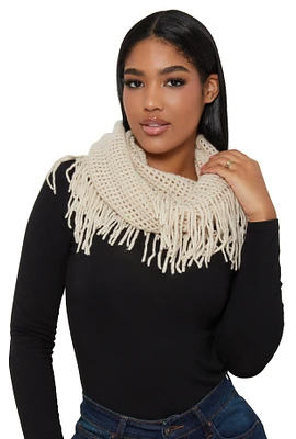 Womens Fringe Infinity Scarf, Beige