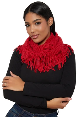 Womens Fringe Infinity Scarf, Red