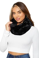 Womens Solid Faux Fur Scarf, Black