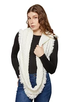 Womens Faux Fur Frayed Trim Infinity Scarf, White