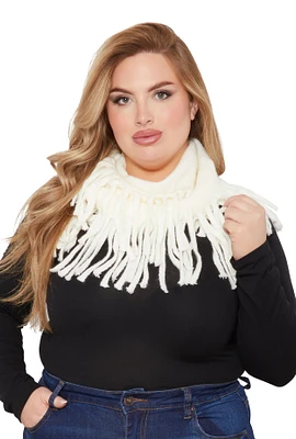 Womens Solid Fringe Infinity Scarf, White