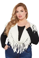 Womens Solid Fringe Infinity Scarf, White