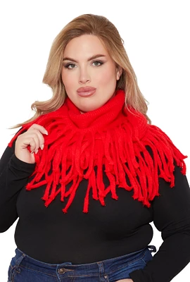 Womens Solid Fringe Infinity Scarf, Red