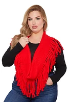 Womens Solid Fringe Infinity Scarf, Red