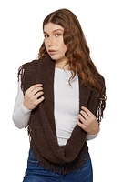 Womens Fringe Knitted Infinity Scarf, Brown